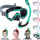 Vvinca Snorkeling Gear for Kids Dry Top Kids Snorkel Set for Boys Girls Junior Youth Children Age 4-14 Swim Goggles with Nose Cover Anti-Fog Panoramic View Adjustable Elastic Diving Mask and Snorkel (B-Green Black)