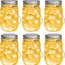 Mlambert Mason Jar Solar Lights -30 LED, 6 Pack Hanging Solar Lanterns Outdoor, Waterproof Fairy Lights for Patio Garden, Warm White