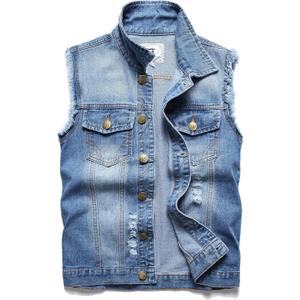 Ginsiom Men's Denim Vest,Sleeveless Jacket Slim Fit Vintage Casual Ripped Summer Jean Vest for Men, Size S