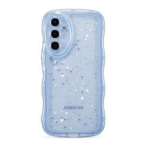ZTOFERA for Samsung Galaxy A25 5G Case 6.5",Cute Curly Wave Case with Star Glitter,Clear Shiny Bling Soft TPU Shockproof Phone Protective Cover for Women Girls-Blue