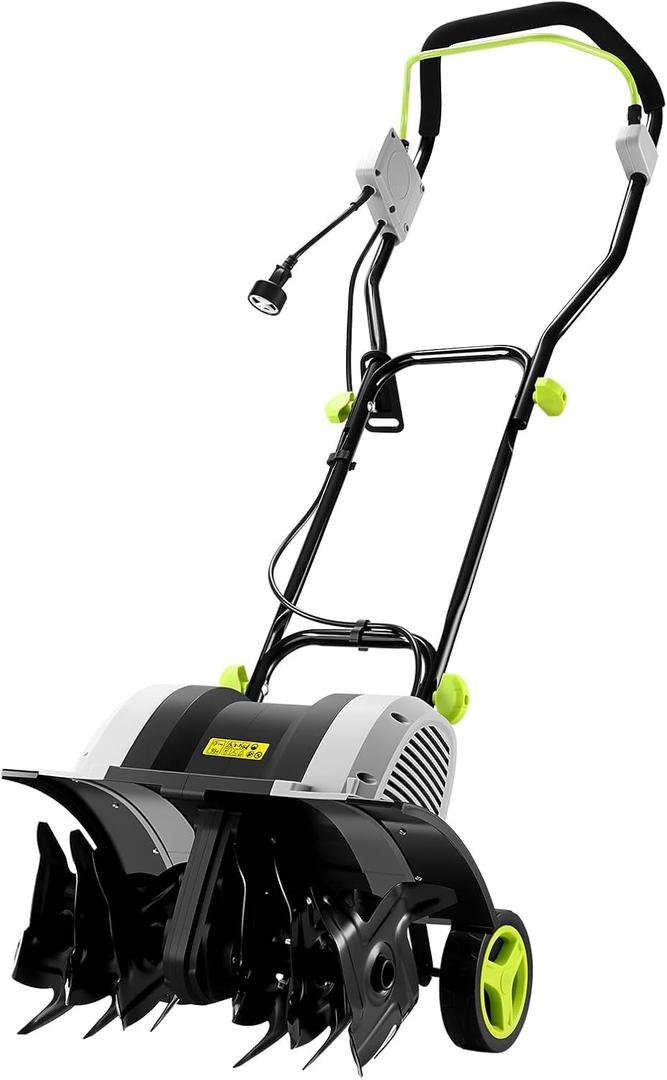 Cultivator Tiller for Gardening:18 Inch Electric Tiller with 6 Steel Tines, Corded 15 Amp Garden Rototiller for Soil Digging with Adjustable Wheels DEKOPRO
