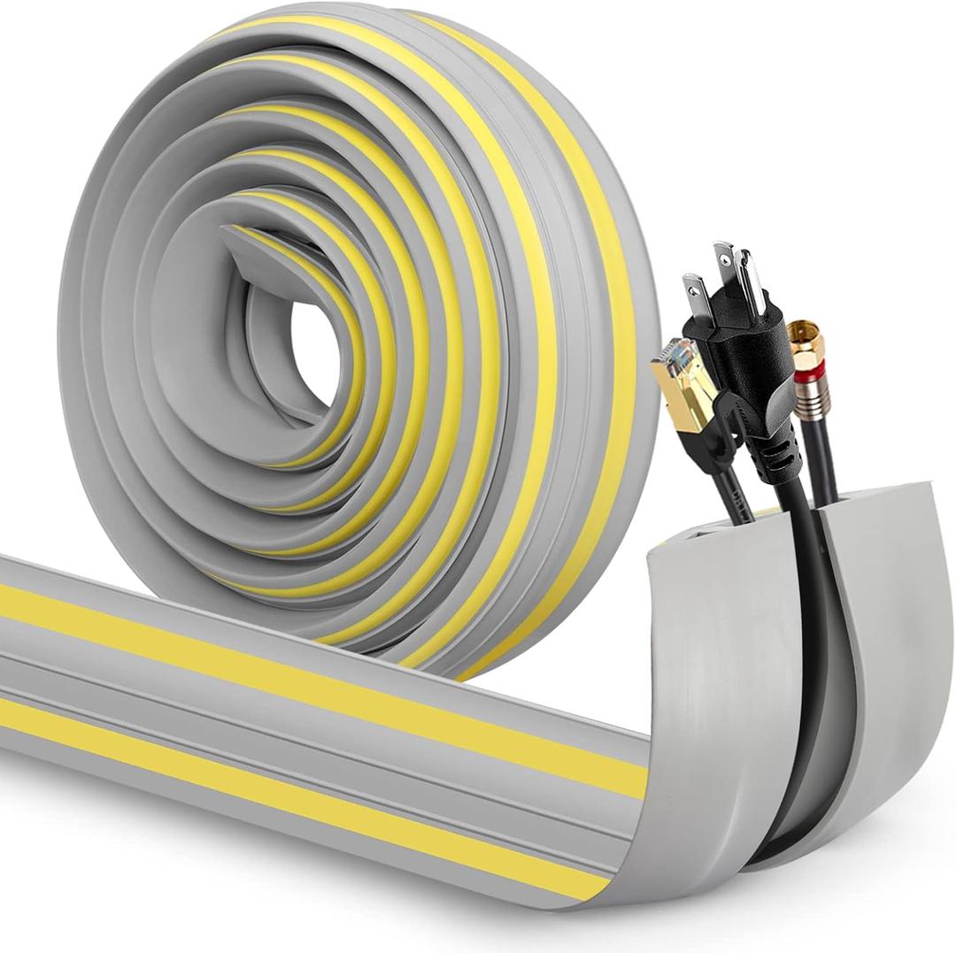 Eapele Floor Cable Cover Protector,Heavy Duty PVC Duct Easy to Unroll,Prevent Cable Trips and Protect Wires,Perfect for Home Office or Outdoor (Gray - 10ft) (10 feet-1pc, Grey)