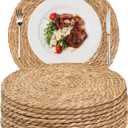 Woven Placemats Set of 10, 13.5" Round Rattan Placemats, Natural Water Hyacinth Place mats, Farmhouse Weave Place Mats, Rustic Braided Wicker Table Mats for Dining Table, Home, Outdoor