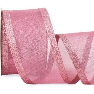 Ribbli Pink Christmas Wired Ribbon, Metallic Wired Ribbon with Glitter Edge 2-1/2 Inch x 10 Yard for Christmas Tree Decoration, Gift Wrapping, Wreaths Supplies, Swag, Holiday Decor