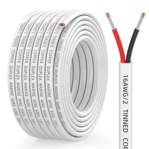 CONEPY 16 Gauge Marine Wire, 16/2 Duplex Marine Grade Cable, IP68 Waterproof/Oxygen-Free Tinned Copper Stranded PVC 16 AWG Wire for Boat, Automotive, RV, Solar, LED Strips (30FT)