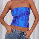 PRETTYGARDEN Going Out Tops for Women 2025 Summer Mesh Floral Y2K Bandeau Cute Crop Strapless Tube Top Trendy Outfits (Blue, L)