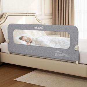 HOMEAL Bed Rail for Toddlers - 59"x24" Extra Long Foldable Toddler Bed Rails for King, Queen, Twin, Full, Double Bed - Breathable Guard Rail for Toddlers with U-Shape Base, Grey