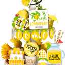 Yalikop 11 Pieces Lemon Tiered Tray Decor Set Gnome Fresh Lemonade Wooden Sign Yellow Lemon Wood Blocks Standing Sign Summer Tray Decor for Home Summer Kitchen Table Decoration(Lemon Style)