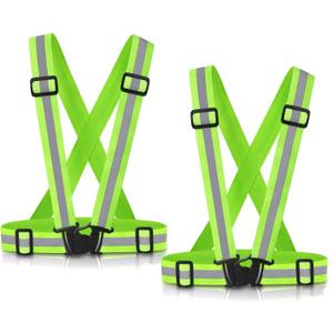 SAWNZC Reflective Vest Running Gear, 2Pack High Visible Safety VES for Cycling Jogging Running Walking, Adjustable for Men Women Kids (2, Green)