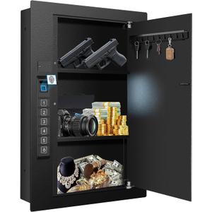 LANGGER V Biometric Wall Safe, Hidden Fingerprint Security Wall Safe, In Wall Safe Between Studs, Upgraded Biometric/Keypad/Key Access, Secure Handgun, Documents, Jewelry, Valuables LANGGER V Biometric Wall Safe, Hidden Fingerprint Security Wall Safe, In Wall Safe Between Studs, Upgraded Biometric/Keypad/Key Access, Secure Handgun, Documents, Jewelry, Valuables