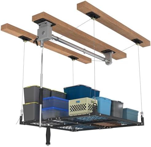 4x4FT Ceiling Storage Racks Lift,Overhead Garage Storage Rack,Adjustable Organization System,Workshops or Basement's