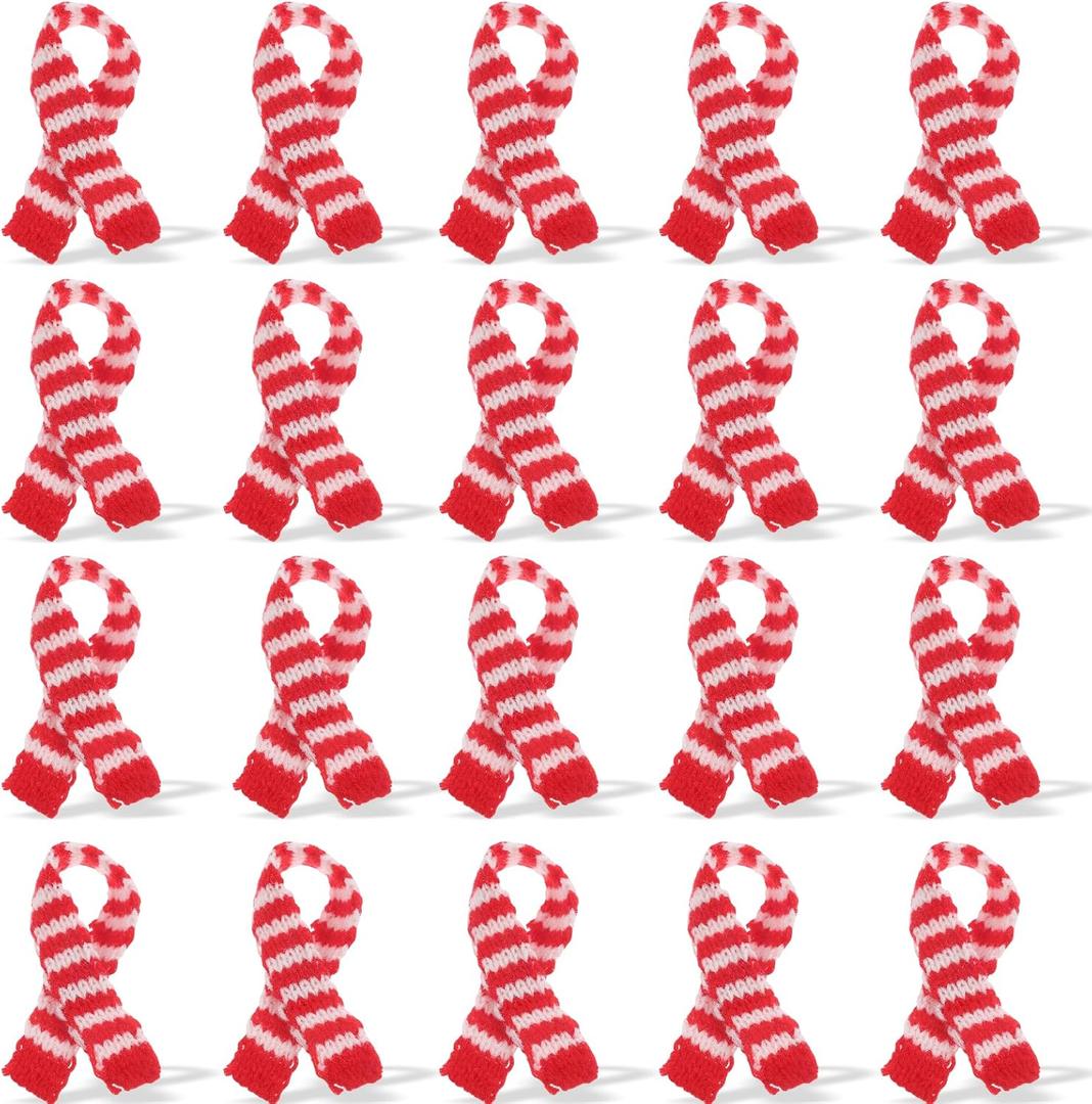 Healifty 20pcs Christmas Mini Scarfs: 7.860.19Inch Tiny Snowman Scarves for DIY Crafts - Xmas Wine Bottle Hanging Ornaments Decor in White & Red