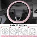 Microfiber Leather Universal 14.5-15 inch Steering Wheel Cover,Easy to Install Non-Slip Breathable Steering Wheel Protector Light Pink