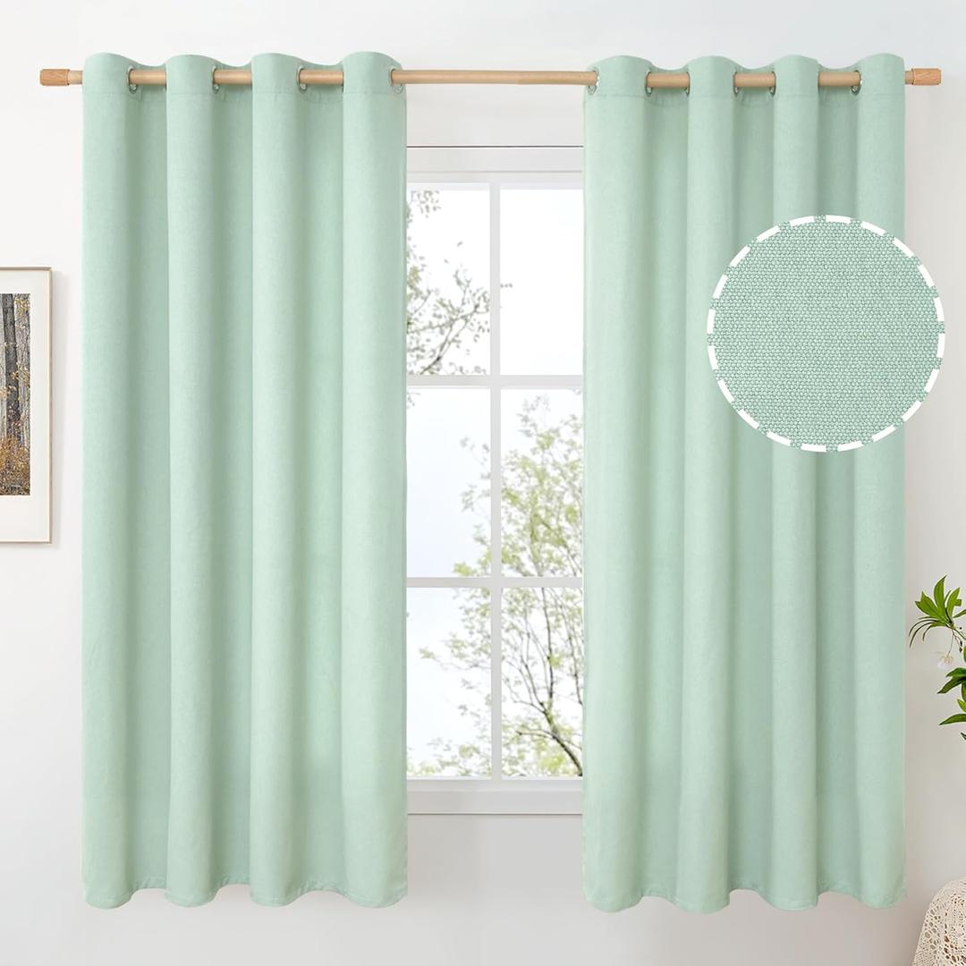 BGment Sage Green Linen Curtains 63 Inch Length 2 Panels Set No See Through, Grommet Light Filtering Textured Drapes Privacy for Bedroom Living Room Farmhouse Spring Decor, Each 52 Inch Wide