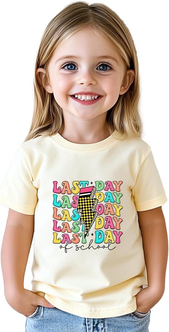 Last Day of School Shirt for Kids Toddler Boys Girls Summer T-Shirts Tops Funny Graphic Tee Short Sleeve 3-8 Years (Yellow)