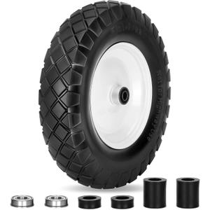 Upgraded 16" Flat Free Wheelbarrow Wheels and Tires, 4.80/4.00-8 Solid Tires with 5/8"&3/4" Bearings,14"-16" Universal Fit Wheelbarrow Wheel for Wheelbarrows/Garden Trailer