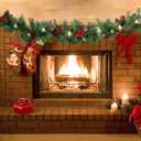 MorTime 9 FT LED Christmas Garland with Pinecones Red Berries Bows Christmas Balls Candies, Multi-Function Christmas Garland with 50 Warm White LED Lights, 180 Branch Tips