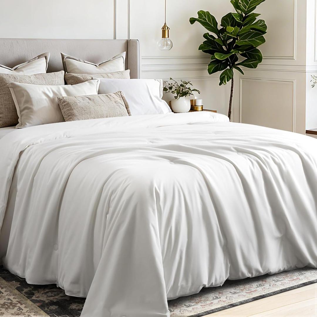 COHOME Queen Size All Season Silk Comforter/Duvet/Quilt,100% Silk Floss Filling with 100% Cotton Cover,Breathable,Cooling,Skin-Friendly, 8 Corner Ties, White Lightweight 88x88
