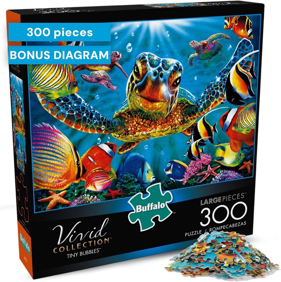 Buffalo Games - Tiny Bubbles - 300 Piece Puzzle for Adults - Oversized, Easy-to-Hold Pieces - Steve Sundram Ocean Scene - Premium Giftable Jigsaw