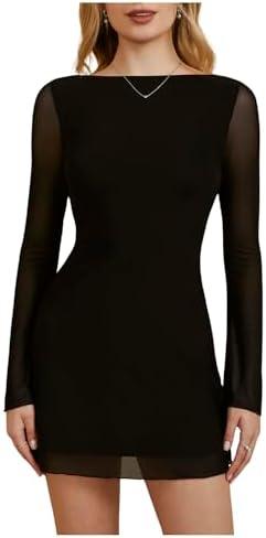 MakeMeChic Women's Leopard Print Dress Y2k Backless Mesh Bell Sleeve Mini Cheetah Print Dress, M
