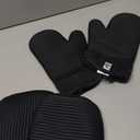 Extra Long Silicone Oven Mitts & Potholders Set - Heat Resistant 500F Kitchen Gloves with Pot Holders, BPA-Free Waterproof Baking Mitts, Non-Slip Grip, 4-Piece Set, Black