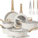 CAROTE 16 Piece Pots and Pans Set Nonstick, White Granite Cookware Sets Induction Cookware, Non Stick Cooking Set w/Frying Pans & Saucepans (PFOS, PFOA Free)