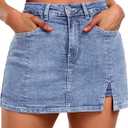 Skorts Skirts for Women Denim Mini Skirt Side Slit with High Waisted Jean Shorts Stretchy Skirt Skorts Skirts for Women Dressy Jean Skort for Teens Going Out Shorts Z-Denim Blue S