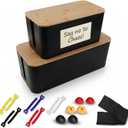 Cord Management Box Set  2 Pack Cable Organizer Box to Hide Cords and Power Strip Kit with Clips, Reusable Ties & Sleeve  Functional, Modern Design | Medium & Large Sizes for Home & Office Use