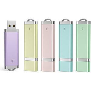 Aiibe 5 Pack 16GB 16G USB 2.0 Flash Drive Bright Thumb Drives Data Storage Memory Stick Portable Pen Jump Drives (16GB, 5 Mixed Colors: Blue Green Yellow Pink Purple)