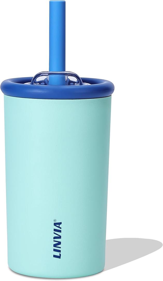 Candy Tumbler, 12 oz Kids Insulated Stainless Steel Water Bottle with Spill Resistant Silicone-Metal Straw and 2-in-1 Lid, BPA-Free, Cup Holder Friendly, Dishwasher Safe, Teal