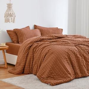 Love's cabin Seersucker Terracotta King Size Comforter , All Season Bedding King Bed in a Bag Comforter