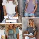 Ficerd 4 Pack Women's Cotton T Shirts Casual Short Sleeve Tunic Tops Crewneck Plain Summer Loose Fit Rolled Sleeve Basic Tee (M)