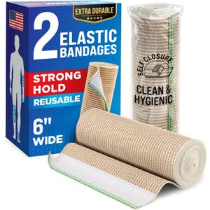 Premium Elastic Bandage Wrap - 6 (2pk) - Strong Compression - Self-Closing Reusable Bandages for Legs, Knee, Back, Abdomen, Lymphedema - Tummy Body Wrap - for First Aid Kit & After Surgery Recovery