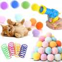 Low Noise Interactive Cat Ball Launcher, 1 Noise-Reduced Launcher (New Upgraded), 20 Pcs Colorful Silent Plush Pom Pom Balls (1.2 inches), with 4 Pcs Cat Spring Toy