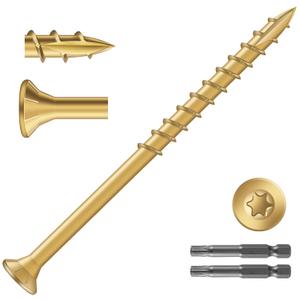 #9 x 3 Inch Deck Screws (790Pcs) 10lb. Exterior Wood Screws. Carbon Steel, Tan, Flat Head, Rust Resistant epoxy Coated, with T25 Star Bit