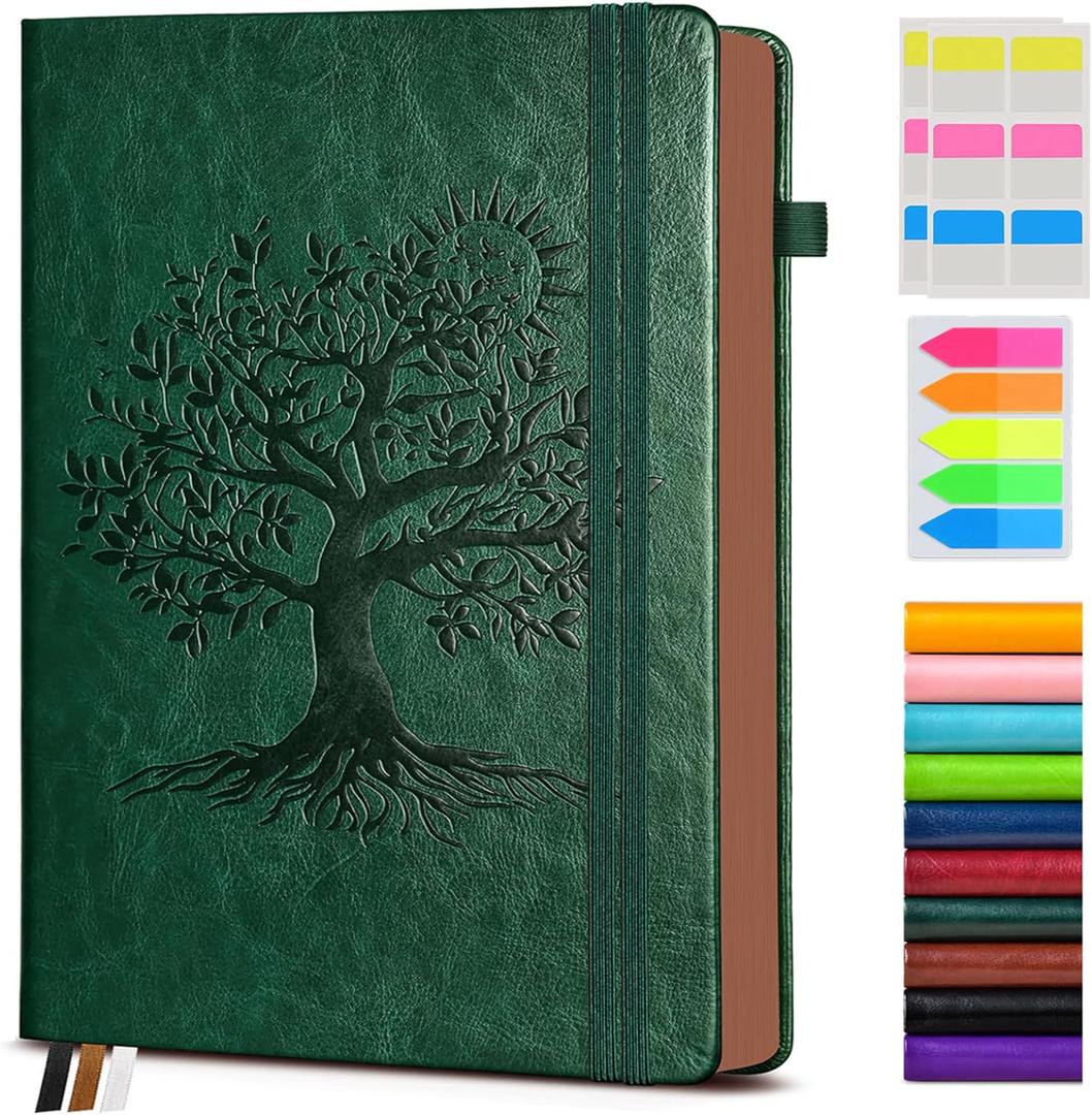 Vintage Leather Journal with 300 Numbered Pages,A4 Lined Journal for Men Women,Daily Journals for Writing,College Ruled Notebook for Work,School,Note taking,Travel Diary,Large (8.5" X 11.3") (Green)