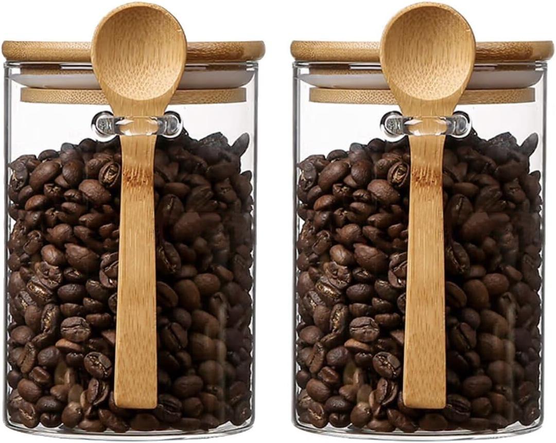 Airtight Food Storage Containers with Bamboo Lids and Spoon for Coffee Beans, Flour, Cookie, Sugar, Tea, Nuts and Spice Bath salt and more(2 Pack)