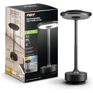 Feit Electric Rechargeable Table Lamp Touch Activated, 3 Color Temperatures, Dimmable, 100 Lumens, 3 Watts, USB Type-C Charging, Potable & IP44 Rated for Indoor/Outdoor Use, TABLE/3CCT/BK/BAT
