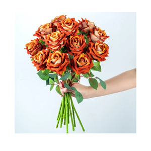 Ttranewsoo Fake Roses Faux Flowers Silk Roses Artificial Roses with Stems Realistic Artificial Flowers 16.5In Suitable for Indoor Home Decoration DIY Bouquet Wedding Decor Party Decor (Orange) 12PCS