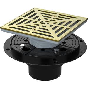 EXF Square Shower Drain 4-1/3 Inch Brushed Gold, Low Profile Stainless Steel Bathroom Floor Drain with Screw in Cover