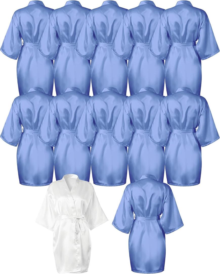 12 Pcs Kimono Robes for Women Silky Bride Bridesmaids Robe Lightweight Short Satin for Wedding Bridal Birthday Party (One Size, White, Light Blue)