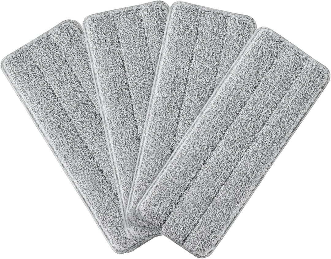 BOSHENG Flat Mop Pads, Reusable Mop Cleaning Refills, Microfiber Pads for BOSHENG Flat Mop or Mop Bucket System, Pack of 4 Washable 13-Inch Mop Heads - Grey