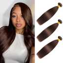 16 18 20 Inch Brown Human Hair Bundles Straight Bundles Human Hair Double Weft 3 Bundle Brazilian Virgin Human Hair Weave for Black Woman Natural Brown Color (#4，300g/Pack)