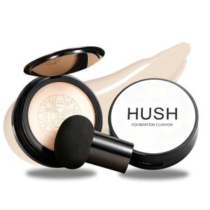 Hush Foundation for Mature Skin  Warm Tone CC Air Cushion Foundation, Full Coverage Long-Lasting BB Cream with Mushroom Applicator, Natural Radiant Finish