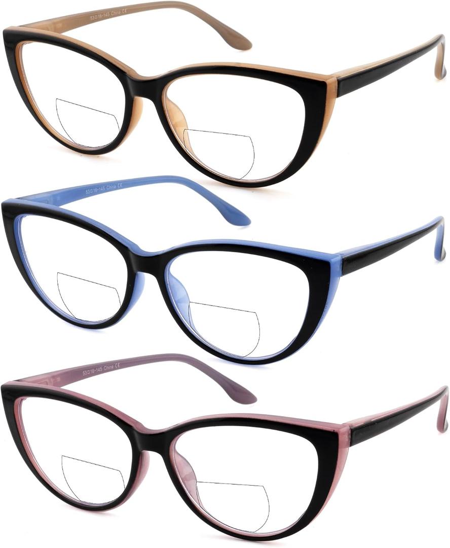 Cat Eye Bifocal Reading Glasses for Women Stylish Blue Light Blocking Readers +2.5
