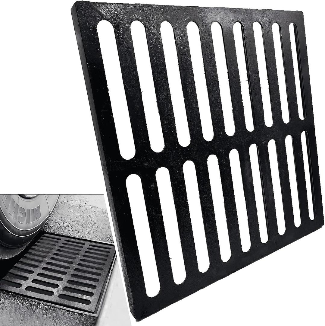 Cast Iron Drain Grate 18x18 in, B-Class 28100 lbs Heavy-Duty Driveway Channel Cover, Outdoor Trench Drainage Grate, Black Square Metal Sewer Cover for Garage, Light Vehicle Traffic