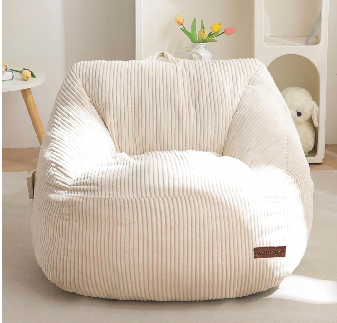 MAXYOYO Kids Bean Bag Chair, Bean Bag Couch with Handle, Comfy Toddler Chair for Boys and Girls, Accent Sofa Chair with Pocket for Gaming Reading Relaxing, Beige