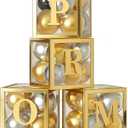 4 Pcs Prom Boxes with Letters 11.8 x 11.8 x 11.8 Inch Gold Transparent Clear Balloon Boxes with 20 Balloons for Prom Decorations 2026