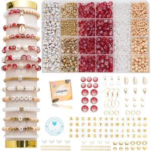 Xylise 6mm/8mm Crackle Glass Beads Bracelet Making Kit Crystal Glass Beads Jewelry Making Kit, Friendship Bracelet kit for DIY Crafts Gifts (Two-tone red)