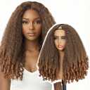 EINAEY Curly V Part Wig, Afro V Part with Curly Ends 24 Inch T30, Synthetic V Part Wig Kinky Curly Wear and Go Glueless Wig for Black Women